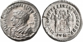 Constantine I, 307/310-337. Follis (Billon, 18 mm, 2.44 g, 6 h), Treveri, 310-313. IMP CONSTAN-TINVS AVG Helmeted and cuirassed bust of Constantine I ...