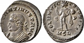 Constantine I, 307/310-337. Follis (Bronze, 20 mm, 3.79 g, 6 h), Londinium, 316. [CONST]ANTINVS P AVG Laureate bust of Constantine to left, wearing tr...