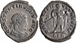 Constantine I, 307/310-337. Follis (Bronze, 21 mm, 3.64 g, 7 h), Treveri, 317-318. CONSTANTINVS P F AVG Laureate and draped bust of Constantine I to r...