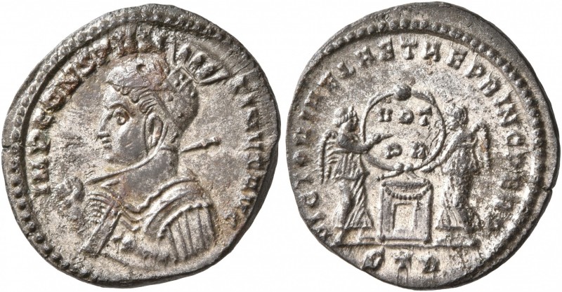 Constantine I, 307/310-337. Follis (Silvered bronze, 18 mm, 2.62 g, 12 h), Treve...