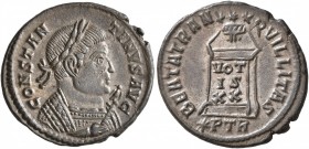Constantine I, 307/310-337. Follis (Bronze, 20 mm, 3.00 g, 6 h), a contemporary imitation of a BEATA TRANQVILLITAS issue from Treveri, after 321. CONS...