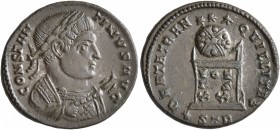 Constantine I, 307/310-337. Follis (Bronze, 20 mm, 3.23 g, 1 h), a contemporary imitation of a BEATA TRANQVILLITAS issue from Treveri, after 321. CONS...