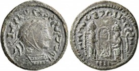 Constantine I, 307/310-337. Follis (Bronze, 18 mm, 2.62 g, 8 h), a contemporary imitation of a VICTORIAE LAETAE PRINC PERP follis of Constantine I. He...