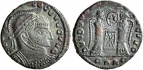 Constantine I, 307/310-337. Follis (Bronze, 17 mm, 2.22 g, 12 h), a contemporary imitation of a VICTORIAE LAETAE PRINC PERP follis of Constantine I. C...