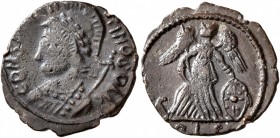 Commemorative Series, 330-354. Follis (Bronze, 16 mm, 1.78 g, 6 h), a contemporary imitation of an issue possibly from Treveri, after 330. CONST[...]I...