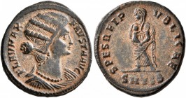 Fausta, Augusta, 324-326. Follis (Bronze, 19 mm, 3.72 g, 6 h), Thessalonica, 326-328. FLAV MAX FAVSTA AVG Draped bust of Fausta to right. Rev. SPES RE...