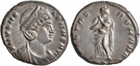 Helena, Augusta, 324-328/30. Follis (Silvered bronze, 15 mm, 1.82 g, 12 h), Treveri, September 337-spring 340. FL IVL HE-LENAE AVG Diademed and draped...