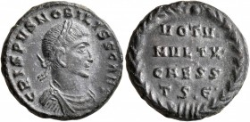 Crispus, Caesar, 316-326. Follis (Bronze, 17 mm, 3.29 g, 6 h), Thessalonica, 318-319. CRISPVS NOBILISS CAES Laureate, draped and cuirassed bust of Cri...