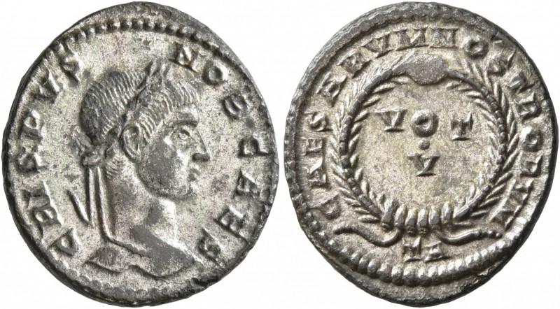 Crispus, Caesar, 316-326. Follis (Silvered bronze, 20 mm, 2.99 g, 6 h), Arelate,...