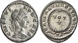 Crispus, Caesar, 316-326. Follis (Silvered bronze, 20 mm, 2.99 g, 6 h), Arelate, 321. CRISPVS NOB CAES Laureate and cuirassed bust of Crispus to right...