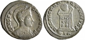 Crispus, Caesar, 316-326. Follis (Bronze, 19 mm, 2.00 g, 6 h), a contemporary imitation of an issue from Treveri, after 321. CRISPV-S NOB CAES Helmete...