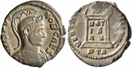Crispus, Caesar, 316-326. Follis (Silvered bronze, 18 mm, 3.15 g, 6 h), a contemporary imitation of an issue from Treveri, after 321. CRISPVS NOB CAES...