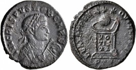 Crispus, Caesar, 316-326. Follis (Bronze, 19 mm, 2.64 g, 7 h), Treveri, 321. IVL CRISPVS NOB CAES Laureate and cuirassed bust of Crispus to right, hol...