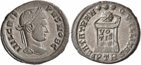Crispus, Caesar, 316-326. Follis (Silvered bronze, 20 mm, 2.79 g, 6 h), a contemporary imitation of an issue from Treveri, after 322. IIILCRIS-PVSNOBC...
