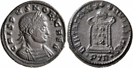 Crispus, Caesar, 316-326. Follis (Bronze, 19 mm, 2.18 g, 12 h), a contemporary imitation of an issue from Treveri, after 322. CRISPVS NOB CAES Laureat...