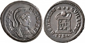 Crispus, Caesar, 316-326. Follis (Bronze, 20 mm, 3.06 g, 7 h), Treveri, 323. IVL CRIS-PVS NOB C Helmeted and cuirassed bust of Crispus to right. Rev. ...