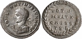 Constantine II, as Caesar, 316-337. Follis (Silvered bronze, 20 mm, 2.69 g, 1 h), Thessalonica, 318-319. CONSTANTINVS IVN NOB C Laureate, draped and c...