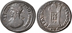 Constantine II, as Caesar, 316-337. Follis (Bronze, 19 mm, 2.69 g, 6 h), a contemporary imitation of an issue from Treveri, after 321. [...[NSTAN-TINV...