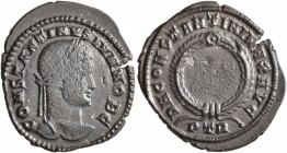 Constantine II, as Caesar, 316-337. Follis (Bronze, 20 mm, 2.52 g, 7 h), a contemporary imitation of an issue from Treveri, after 323. CONSTANTINVS IV...