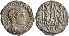 Constantine II, as Caesar, 316-337. Follis (Bronze, 16 mm, 2.52 g, 6 h), a contemporary imitation of an issue from Treveri, after 330. CONSTANTINVS IV...