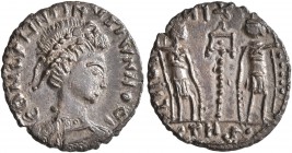Constantine II, as Caesar, 316-337. Follis (Silvered bronze, 15 mm, 1.19 g, 7 h), a contemporary imitation of an issue from Treveri, after 335. CONLIH...