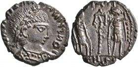 Constantine II, as Caesar, 316-337. Follis (Bronze, 14 mm, 1.58 g, 7 h), a contemporary imitation of an issue from Treveri, after 335. [...]NISSNOC La...