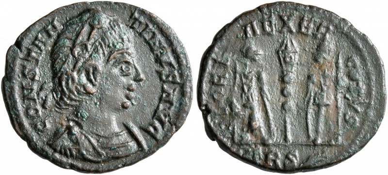 Constantine II, 337-340. Follis (Bronze, 16 mm, 1.42 g, 6 h), a contemporary imi...