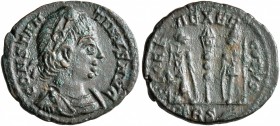 Constantine II, 337-340. Follis (Bronze, 16 mm, 1.42 g, 6 h), a contemporary imitation of an issue from Treveri, after 337. CONSTAN-TINVS AVG Rosette-...