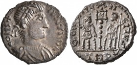 Constans, 337-350. Follis (Silvered bronze, 15 mm, 2.07 g, 7 h), a contemporary imitation of an issue from Treveri, after 337. CONS+ΛNT IVA Rosette-di...