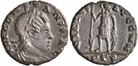 Constans, 337-350. Follis (Bronze, 17 mm, 2.76 g, 7 h), a contemporary imitation of an issue from Treveri, after 337. IVI CONSTANSb A C Laureate and c...