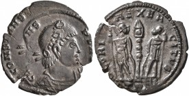 Constans, 337-350. Follis (Bronze, 17 mm, 1.25 g, 6 h), Treveri, 337-340. CONSTANS P F AVG Rosette-diademed and cuirassed bust of Constans to right. R...