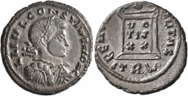 Constantius II, as Caesar, 324-337. Follis (Silvered bronze, 19 mm, 3.07 g, 6 h), a contemporary imitation of an issue from Treveri, after 326. LL IVL...