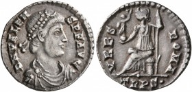 Valens, 364-378. Siliqua (Silver, 18 mm, 1.92 g, 6 h), Treveri, 367-375. D N VALEN-S P F AVG Pearl-diademed, draped and cuirassed bust of Valens to ri...