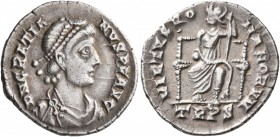 Gratian, 367-383. Siliqua (Silver, 18 mm, 2.10 g, 6 h), Treveri, 378-383. D N GRATIA-NVS P F AVG Pearl-diademed, draped and cuirassed bust of Gratian ...
