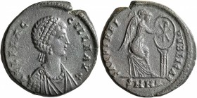Aelia Flaccilla, Augusta, 379-386/8. Follis (Bronze, 22 mm, 6.00 g, 1 h), Heraclea, 379-383. AEL FLACCILLA AVG Draped bust of Aelia Flaccilla to right...