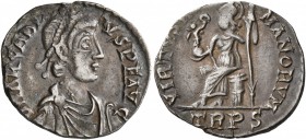 Arcadius, 383-408. Siliqua (Silver, 17 mm, 1.44 g, 5 h), Treveri, 392-395. D N ARCADI-VS P F AVG Pearl-diademed, draped and cuirassed bust of Arcadius...