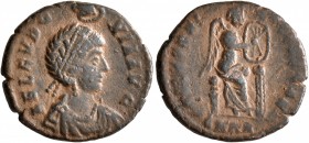 Aelia Eudoxia, Augusta, 400-404. Follis (Bronze, 19 mm, 2.99 g, 12 h), Cyzicus, 401-403. AEL EVDO-XIA AVG Pearl-diademed and draped bust of Aelia Eudo...