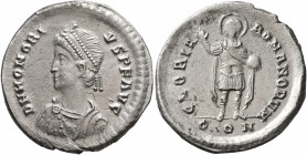 Honorius, 393-423. Light Miliarense (Silver, 23 mm, 4.30 g, 5 h), Constantinopolis, circa 408-420. D N HONORI-VS P F AVG Pearl-diademed, draped and cu...