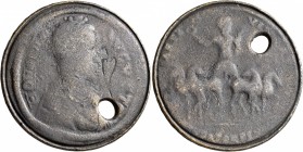 Contorniates, late 4th-early 5h century. Contorniate (Bronze, 42 mm, 29.66 g, 6 h), in the name of Honorius (395-423). HONORIO AVGVSTO Pearl-diademed,...
