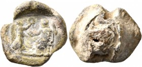 Roman Seals. Seal (Lead, 21 mm, 6.85 g), circa 3rd-4th centuries. Victory, on the left, standing right, presenting wreath to Jupiter, on the right, se...