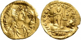 Zeno, second reign, 476-491. Tremissis (Gold, 14 mm, 1.47 g, 6 h), Constantinopolis. D N ZENO PERP AVG Diademed, draped and cuirassed bust of Zeno to ...