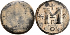 Anastasius I, 491-518. Follis (Bronze, 20 mm, 4.36 g), uniface mint error, Constantinopolis, 498-518. Blank. Rev. Large M flanked by two eight-pointed...