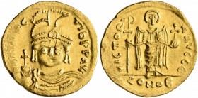 Maurice Tiberius, 582-602. Solidus (Gold, 20 mm, 4.48 g, 7 h), Theoupolis (Antiochia). O N mAVRC TIb P P AVG Draped and cuirassed bust of Maurice Tibe...