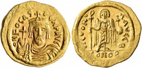 Phocas, 602-610. Solidus (Gold, 21 mm, 4.49 g, 7 h), Constantinopolis, 602/3. O N FOCAS PERP AVG Draped and cuirassed bust of Phocas facing, wearing c...