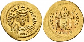 Phocas, 602-610. Solidus (Gold, 22 mm, 4.50 g, 7 h), Constantinopolis, 602/3. O N FOCAS PERP AVG Draped and cuirassed bust of Phocas facing, wearing c...