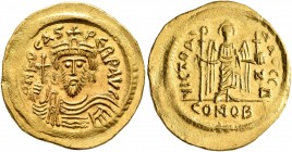 Phocas, 602-610. Solidus (Gold, 22 mm, 4.45 g, 7 h), Constantinopolis, 602/3. O N FOCAS PERP AVG Draped and cuirassed bust of Phocas facing, wearing c...