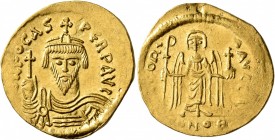 Phocas, 602-610. Solidus (Gold, 21 mm, 4.44 g, 7 h), Constantinopolis, 603-607. o N FOCAS PЄRP AVG Draped and cuirassed bust of Phocas facing, wearing...