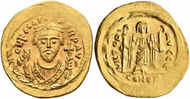 Phocas, 602-610. Solidus (Gold, 23 mm, 4.52 g, 7 h), Constantinopolis, 602-603. O N FOCAS PЄRP AVG Crowned bust of Phocas facing, wearing consular rob...