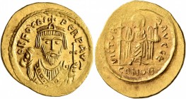Phocas, 602-610. Solidus (Gold, 22 mm, 4.53 g, 7 h), Constantinopolis, 602-603. O N FOCAS PЄRP AVG Crowned bust of Phocas facing, wearing consular rob...