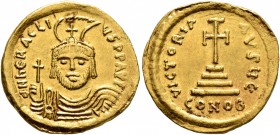 Heraclius, 610-641. Solidus (Gold, 21 mm, 4.35 g, 7 h), Constantinopolis, 610-613. d N hЄRACLIЧS P P AVG Draped and cuirassed bust of Heraclius facing...